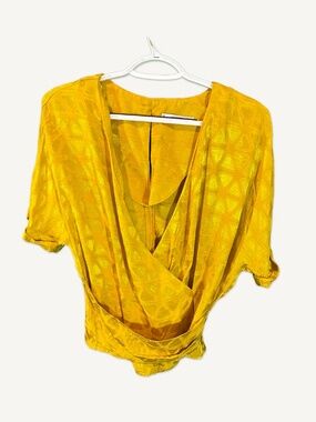 Mango Gold Draped Blouse Satin Look V Neck Flowy Chic XS